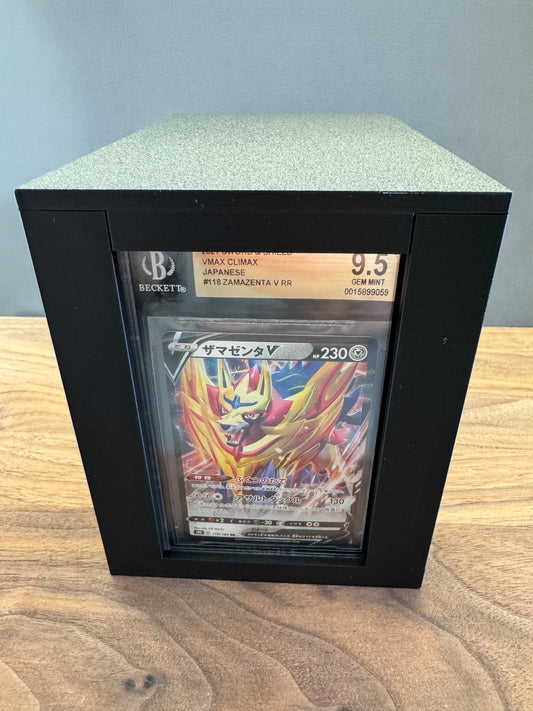 Front view of the BGS Slab Station displaying a Beckett graded Pokemon card