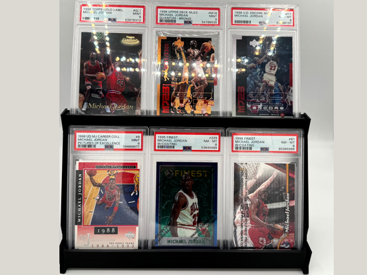 Graded card tiered stadium display holding six PSA slabs - product photo 2