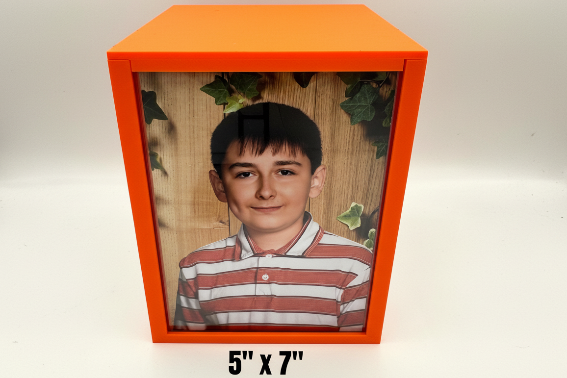 Jumbo case station orange horizontal view - 5x7 Photo or Postcard storage and display