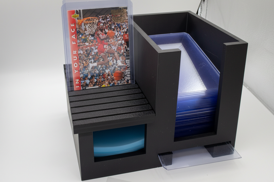 Card case station vertical display - top loader and sleeve storage