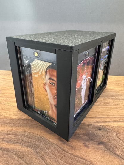 One Touch Station magnetic case display and storage box in black displaying basketball cards
