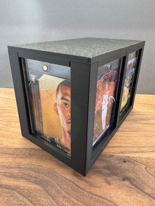 One Touch Station magnetic case display and storage box in black displaying basketball cards