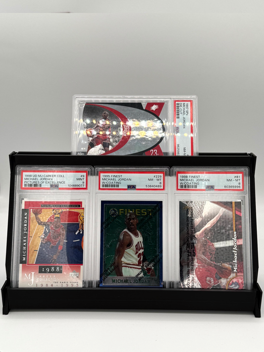 Graded card tiered stadium display holding six PSA slabs - product photo 1