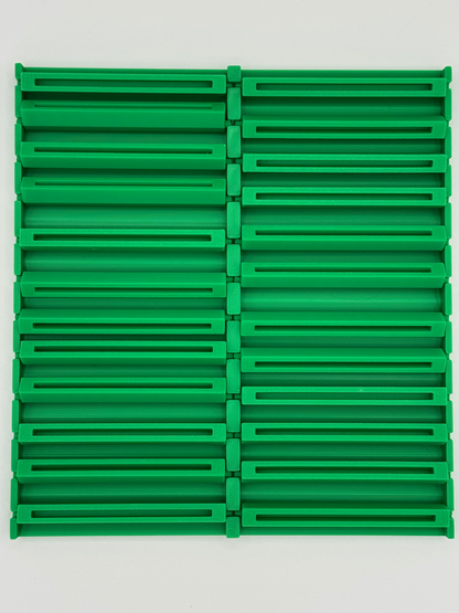 Flip Station dual row card display rack holding 24 top loaders vertically