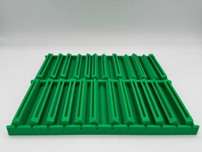 Close-up view of Flip Station browsing rack showing card organization system