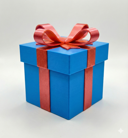 Lockable Gift Box with Twistable Red Ribbon Bow - Cyan Blue Fun Surprise Holiday Present Perfect for Festive Gifting