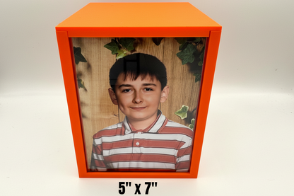 Jumbo case station orange horizontal view - 5x7 Photo or Postcard storage and display