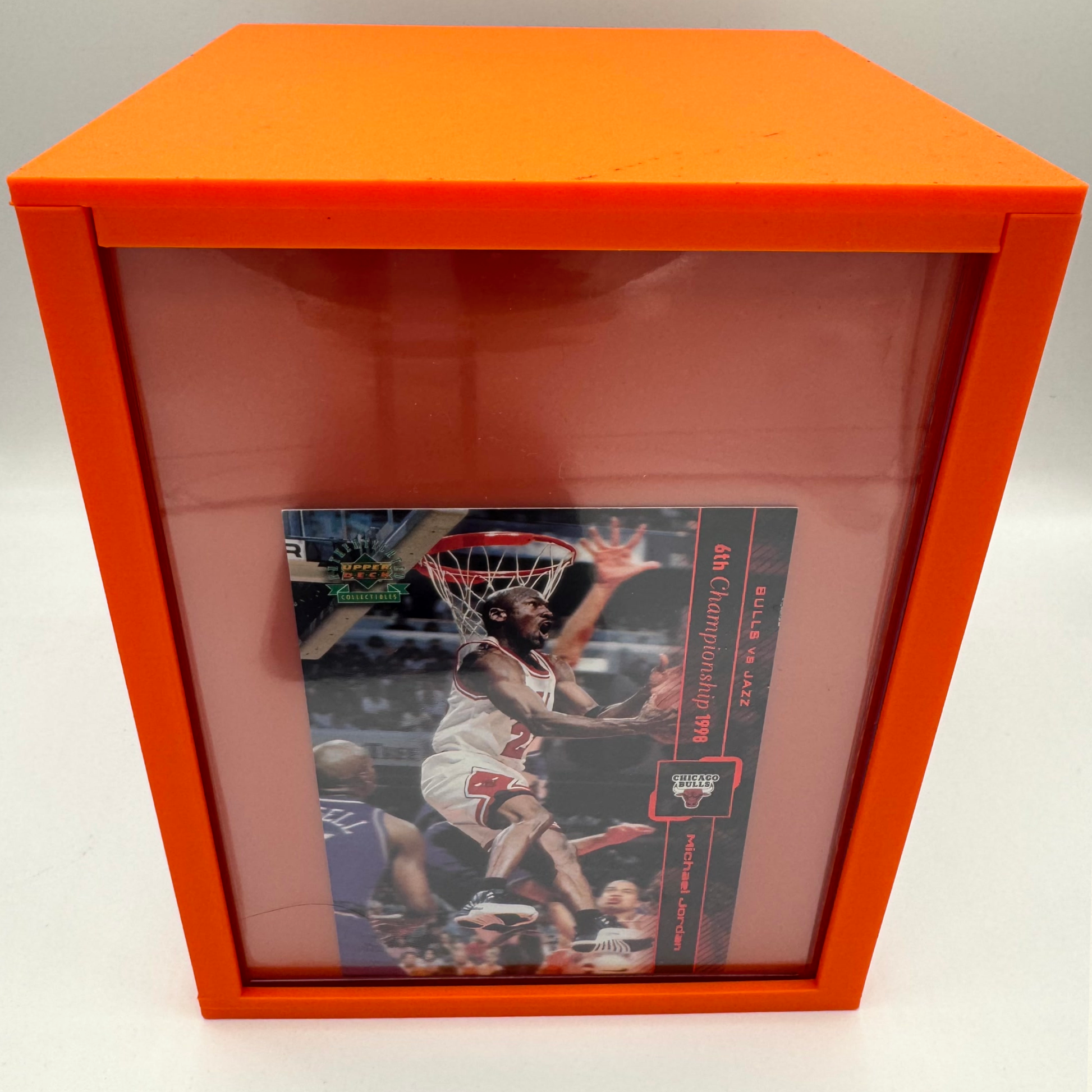 Orange jumbo top loader display box vertical - 4 sided card station