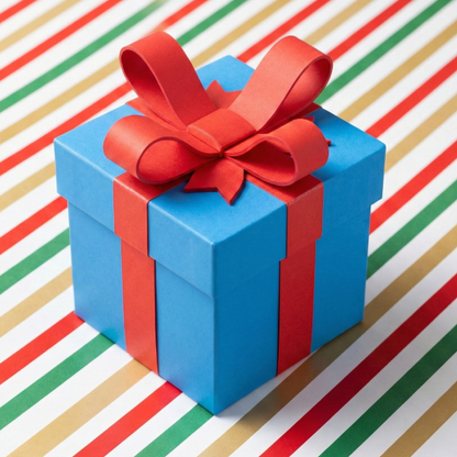 Lockable Gift Box with Twistable Red Ribbon Bow - Cyan Blue Fun Surprise Holiday Present Perfect for Festive Gifting