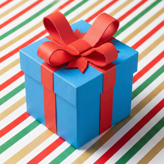 Lockable Gift Box with Twistable Red Ribbon Bow - Cyan Blue Fun Surprise Holiday Present Perfect for Festive Gifting