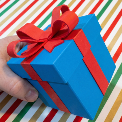 Lockable Gift Box with Twistable Red Ribbon Bow - Cyan Blue Fun Surprise Holiday Present Perfect for Festive Gifting