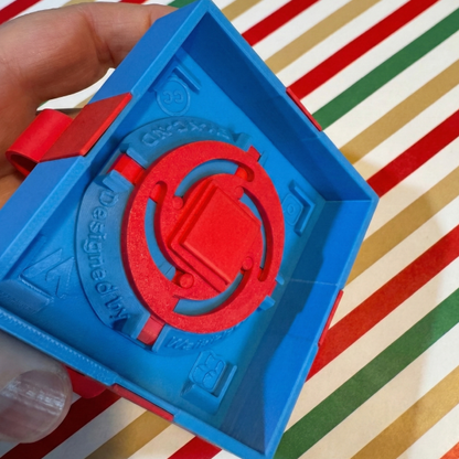 Lockable Gift Box with Twistable Red Ribbon Bow - Cyan Blue Fun Surprise Holiday Present Perfect for Festive Gifting