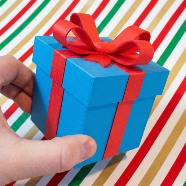 Lockable Gift Box with Twistable Red Ribbon Bow - Cyan Blue Fun Surprise Holiday Present Perfect for Festive Gifting