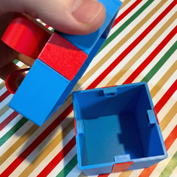 Lockable Gift Box with Twistable Red Ribbon Bow - Cyan Blue Fun Surprise Holiday Present Perfect for Festive Gifting