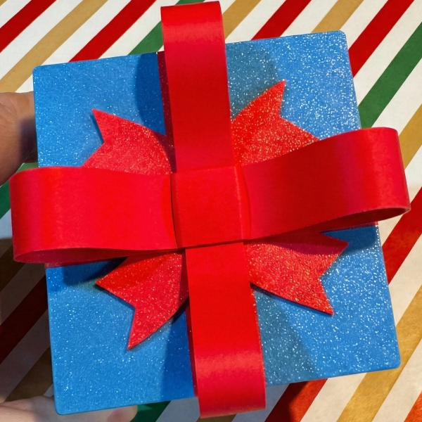 Lockable Gift Box with Twistable Red Ribbon Bow - Cyan Blue Fun Surprise Holiday Present Perfect for Festive Gifting