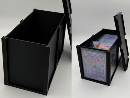 Holder Station, Top loader display and storage box product overview showing it full with cards, and empty at the same time.