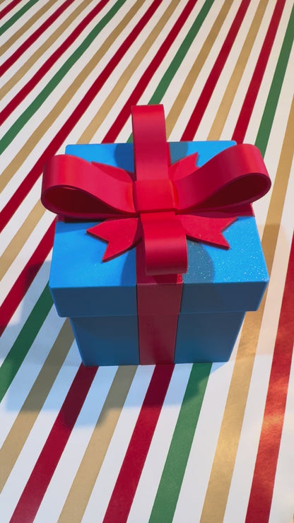 Lockable Gift Box with Twistable Red Ribbon Bow - Cyan Blue Fun Surprise Holiday Present Perfect for Festive Gifting